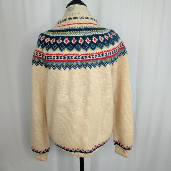 Vintage Nordic Knit Cardigan Medium Cream - Picture 7 of 8